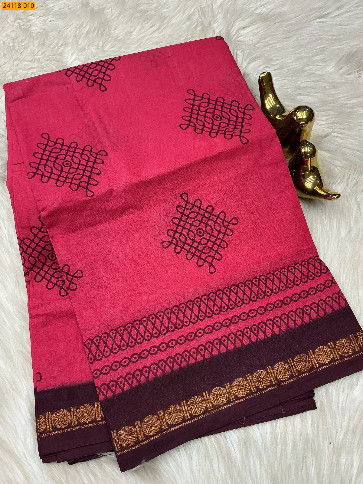 Sungudi Cotton Printed Saree - Rose