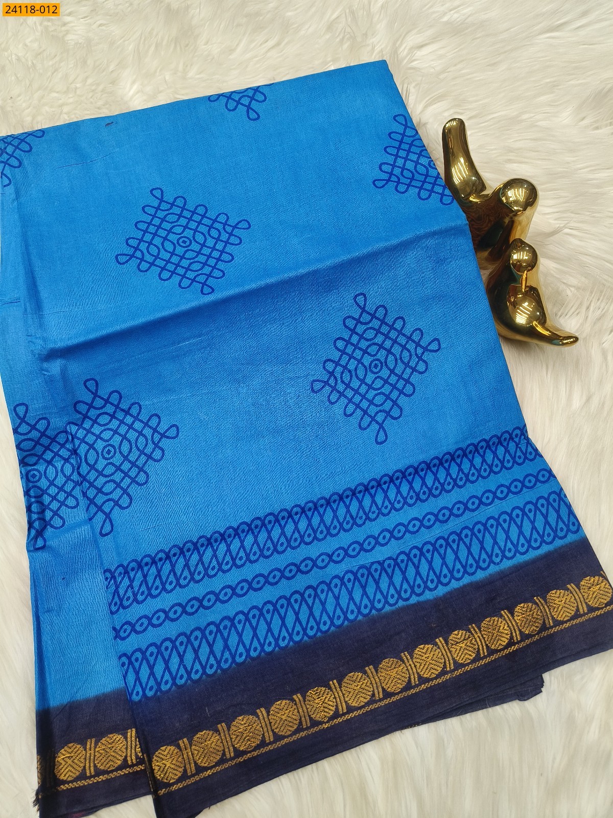 Sky Blue Sungudi Cotton Printed Saree