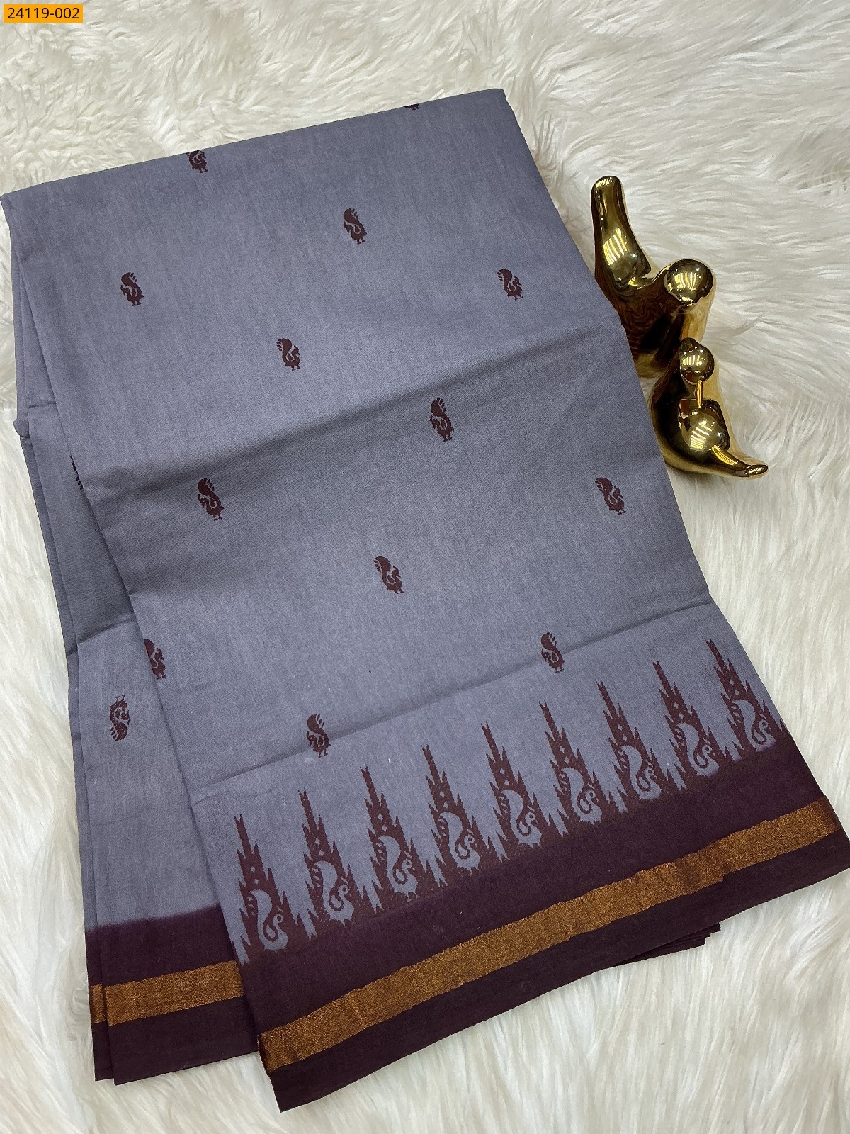Grey Sungudi Cotton Printed Saree