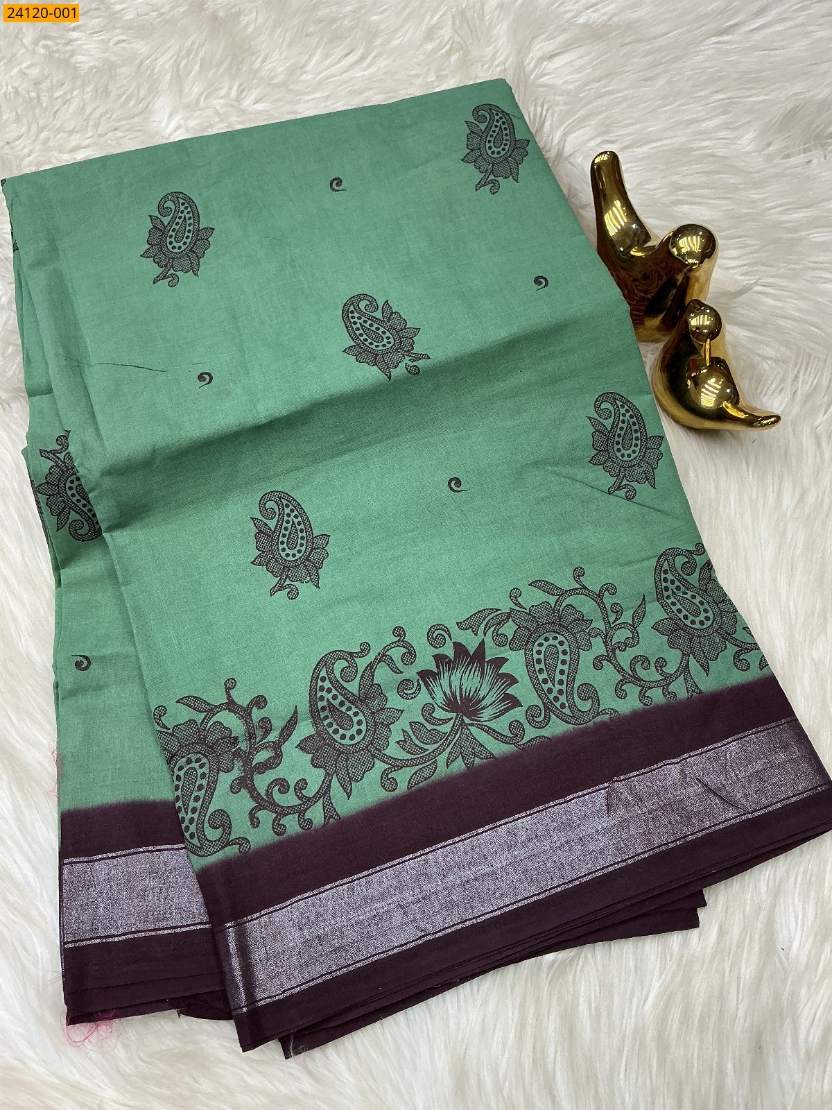Green Sungudi cotton printed sarees