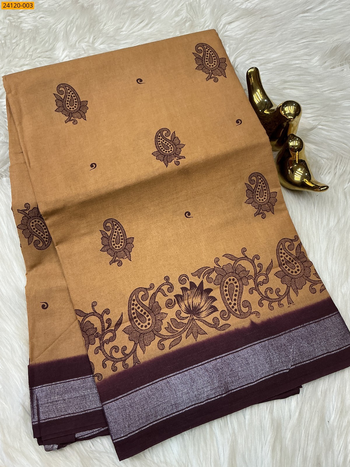 Brown Sungudi cotton printed sarees
