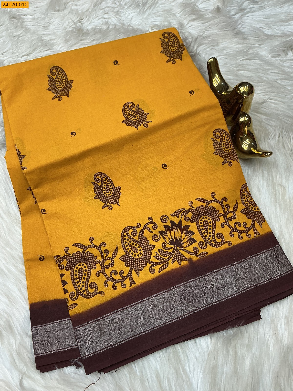 Yellow Sungudi cotton printed sarees