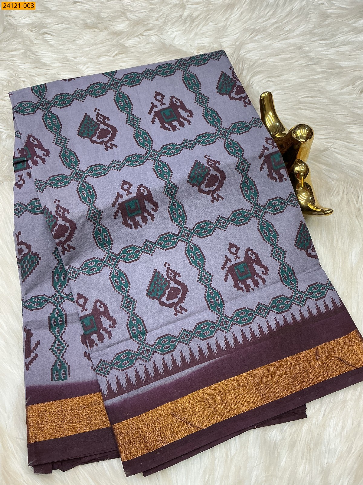 Grey Sungudi Cotton Printed Saree