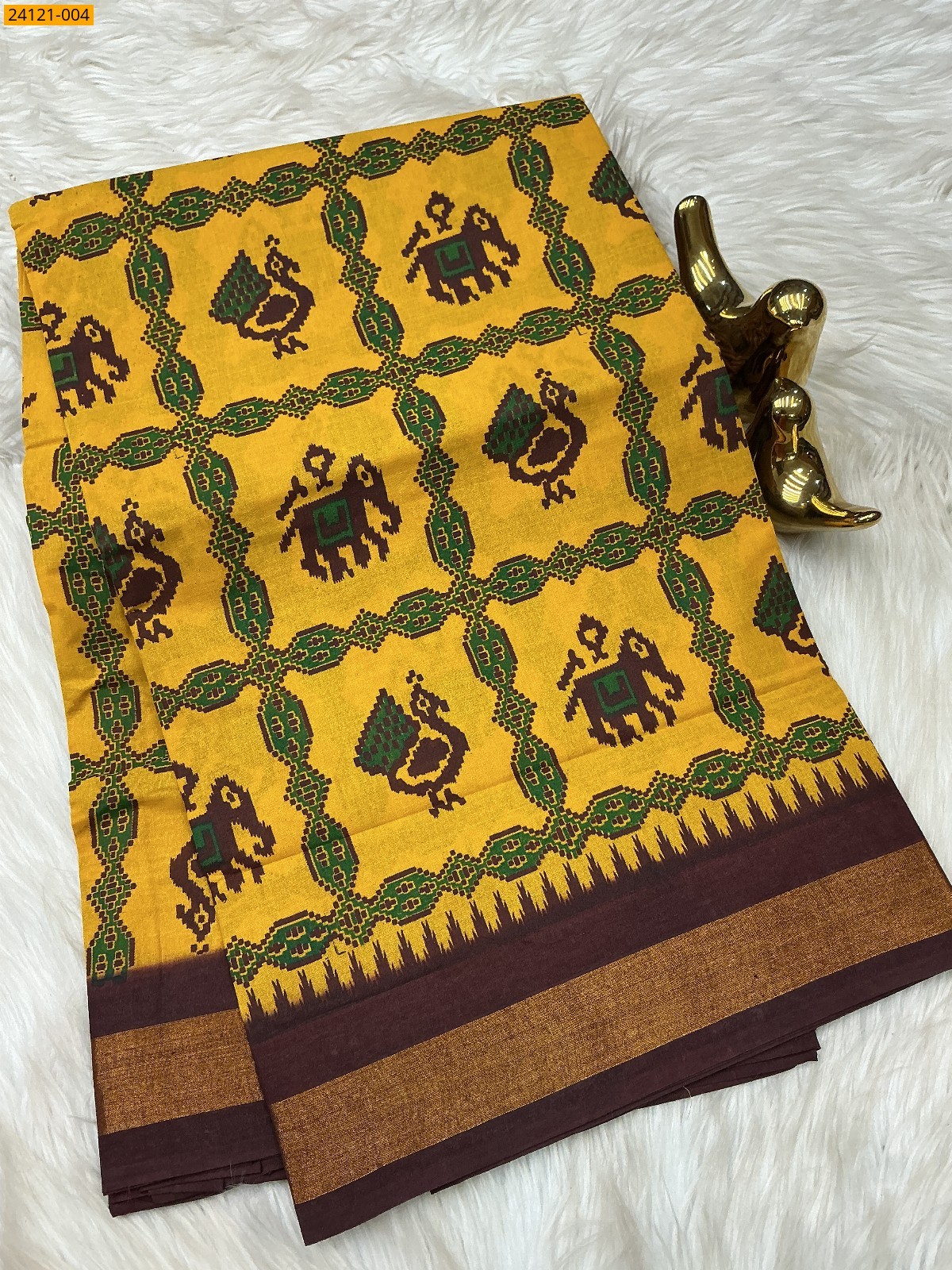 Yellow Sungudi Cotton Printed Saree