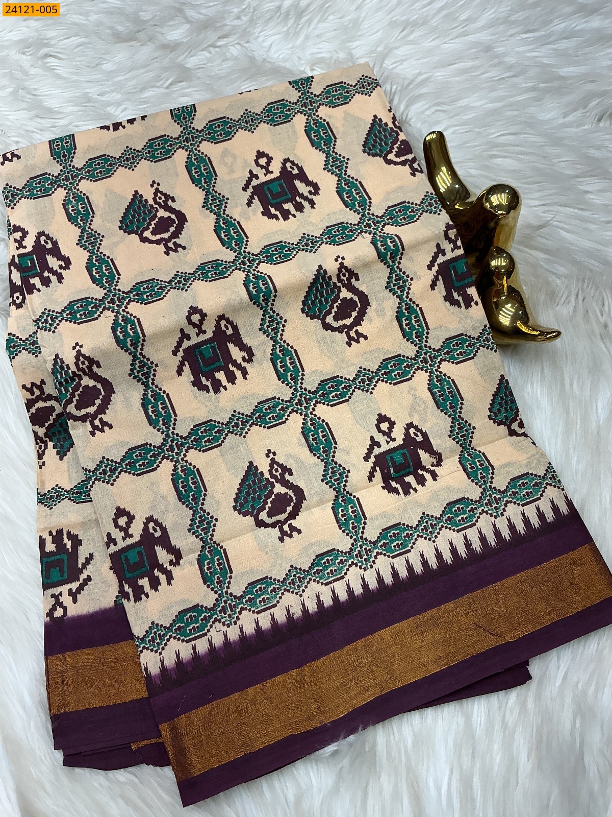 Half White Sungudi Cotton Printed Saree