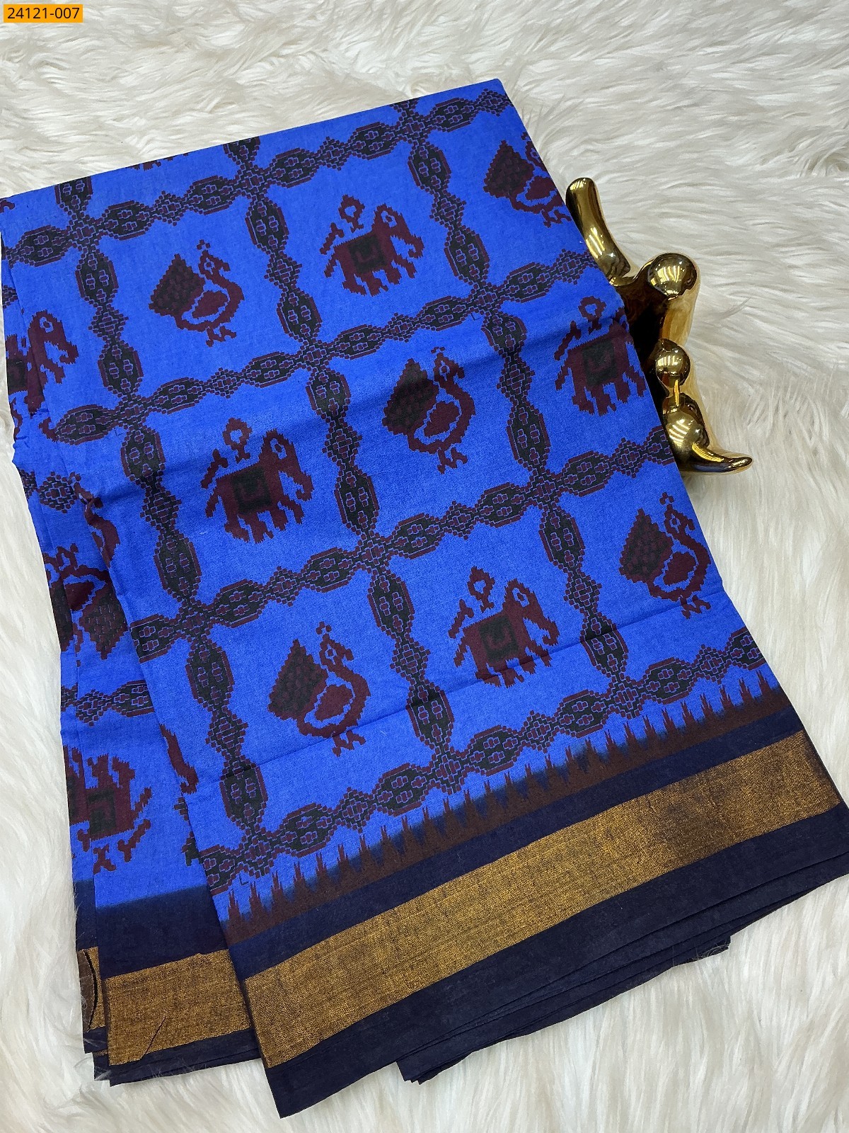 Royal Blue Sungudi Cotton Printed Saree
