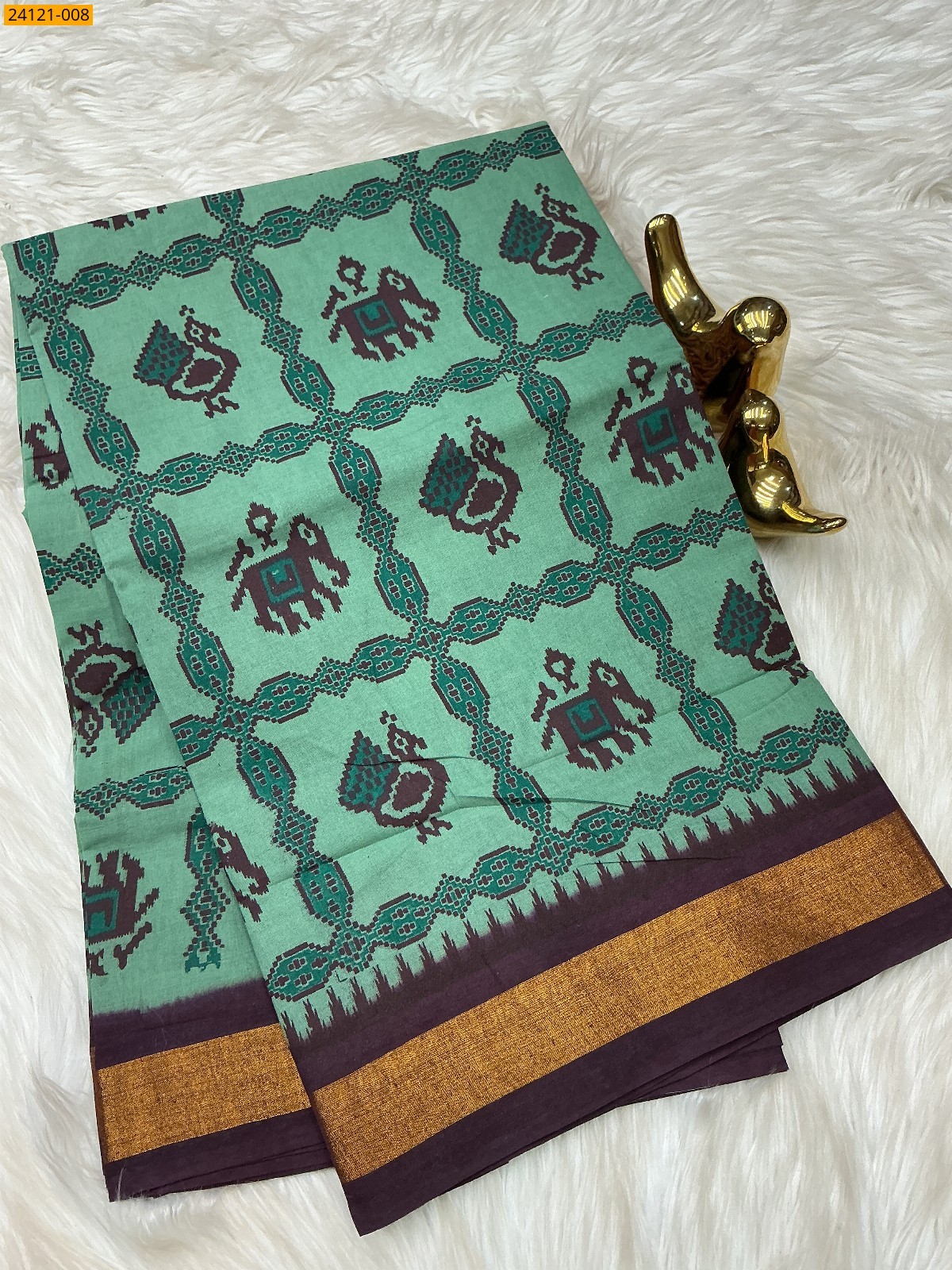 Dark Green Sungudi Cotton Printed Saree