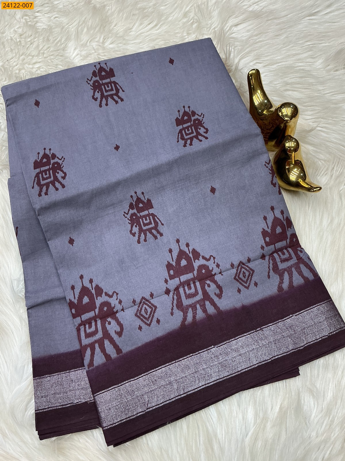 Sungudi cotton printed sarees - Grey
