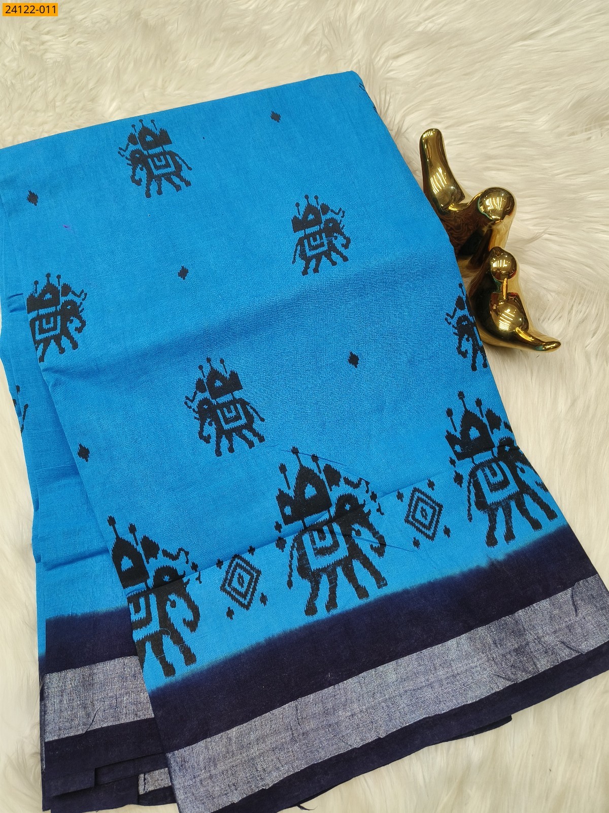 Sky Blue Sungudi cotton printed sarees