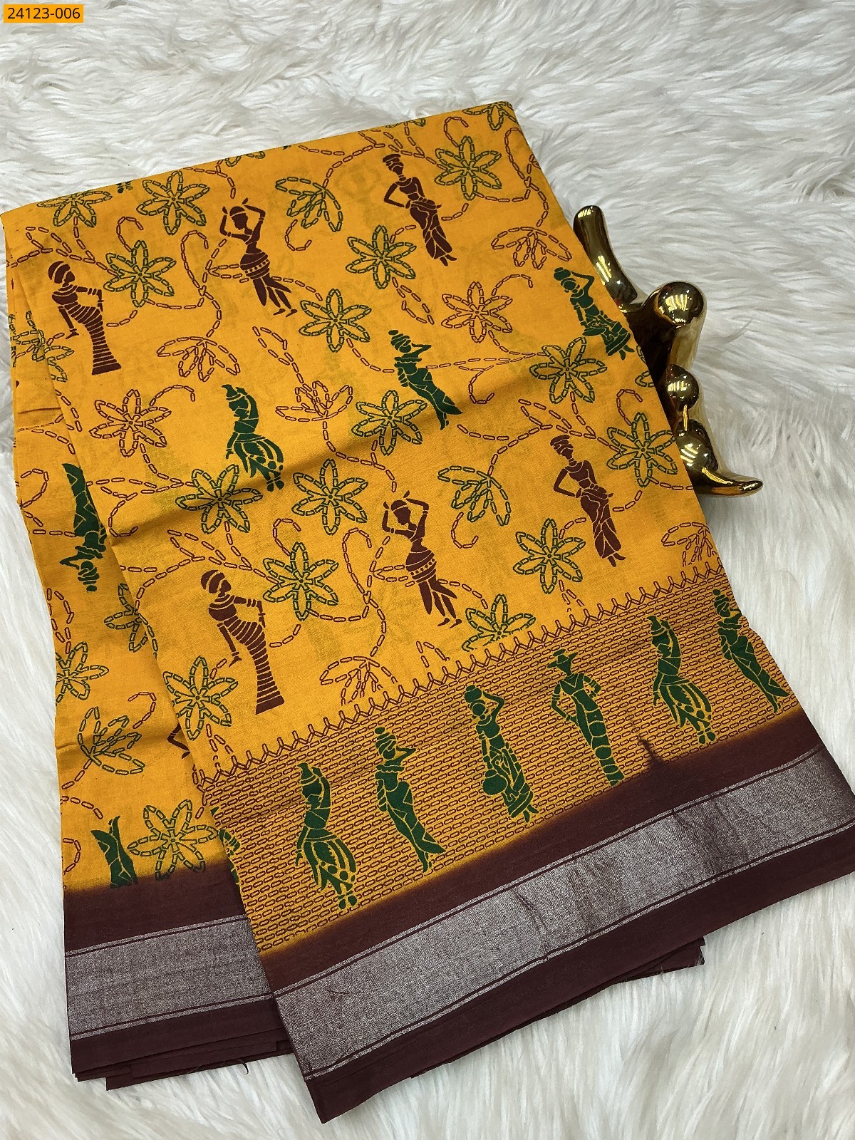 Yellow Sungudi cotton printed sarees
