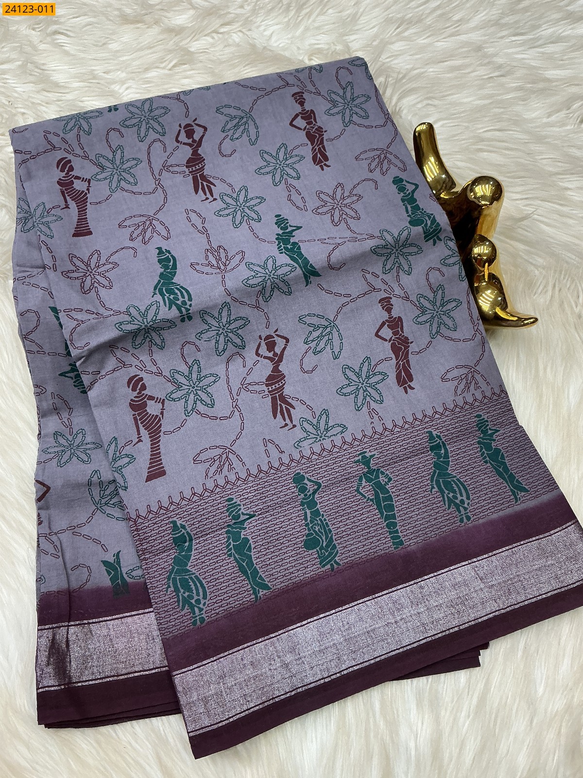 Sungudi cotton printed sarees - Grey