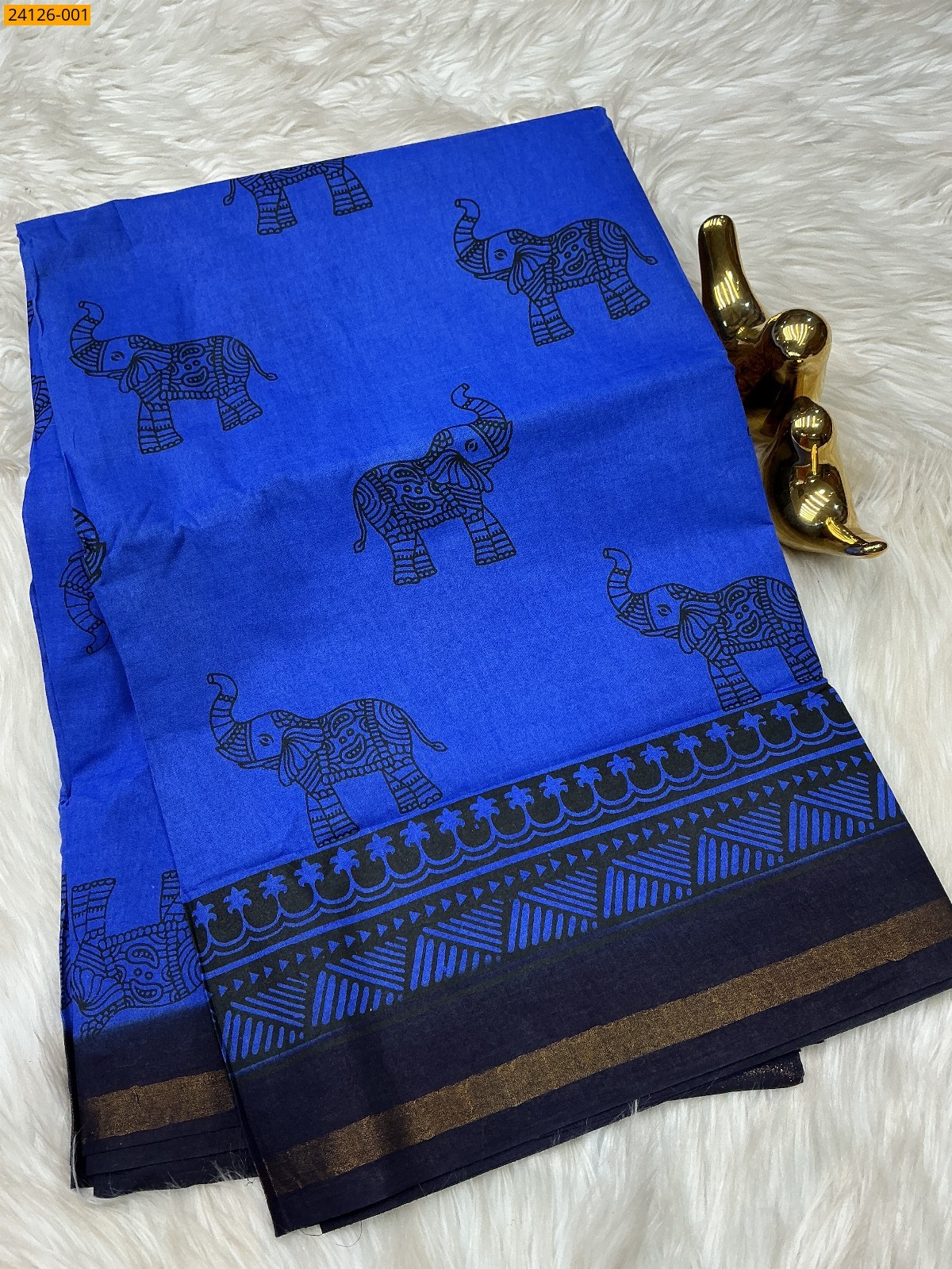 Royal Blue Sungudi cotton printed saree
