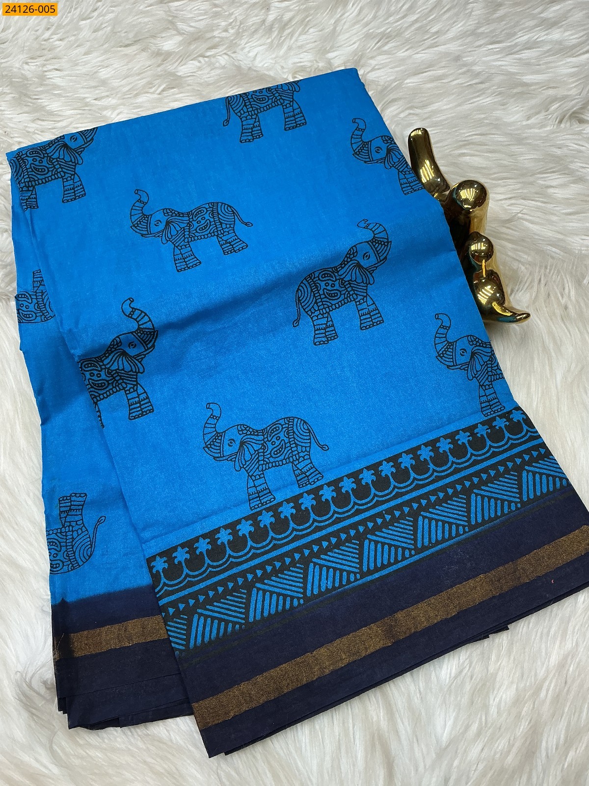 Sky Blue Sungudi cotton printed saree