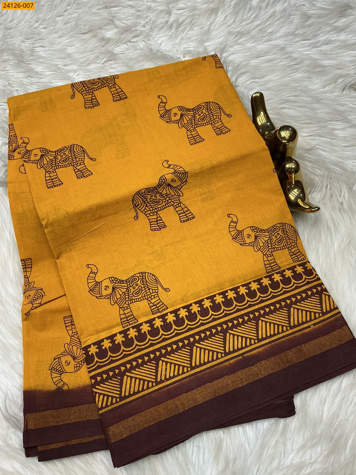 Yellow Sungudi cotton printed saree