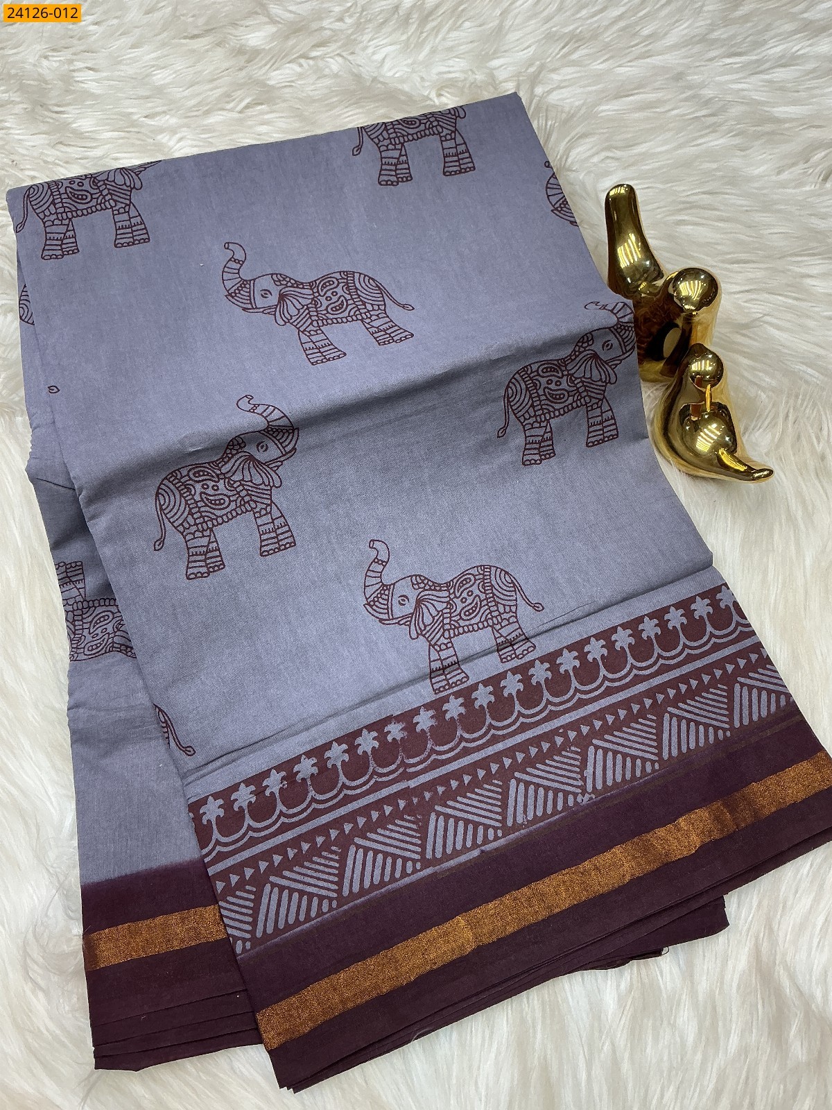 Grey Sungudi cotton printed saree
