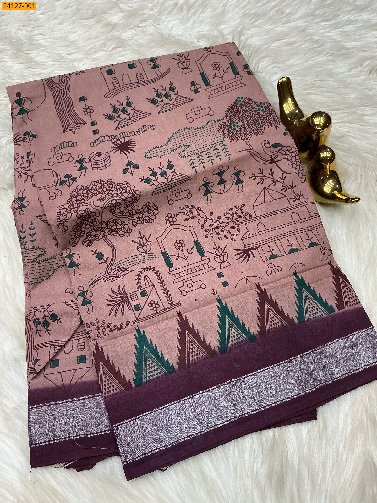Onion Pink Sungudi Cotton Printed Saree