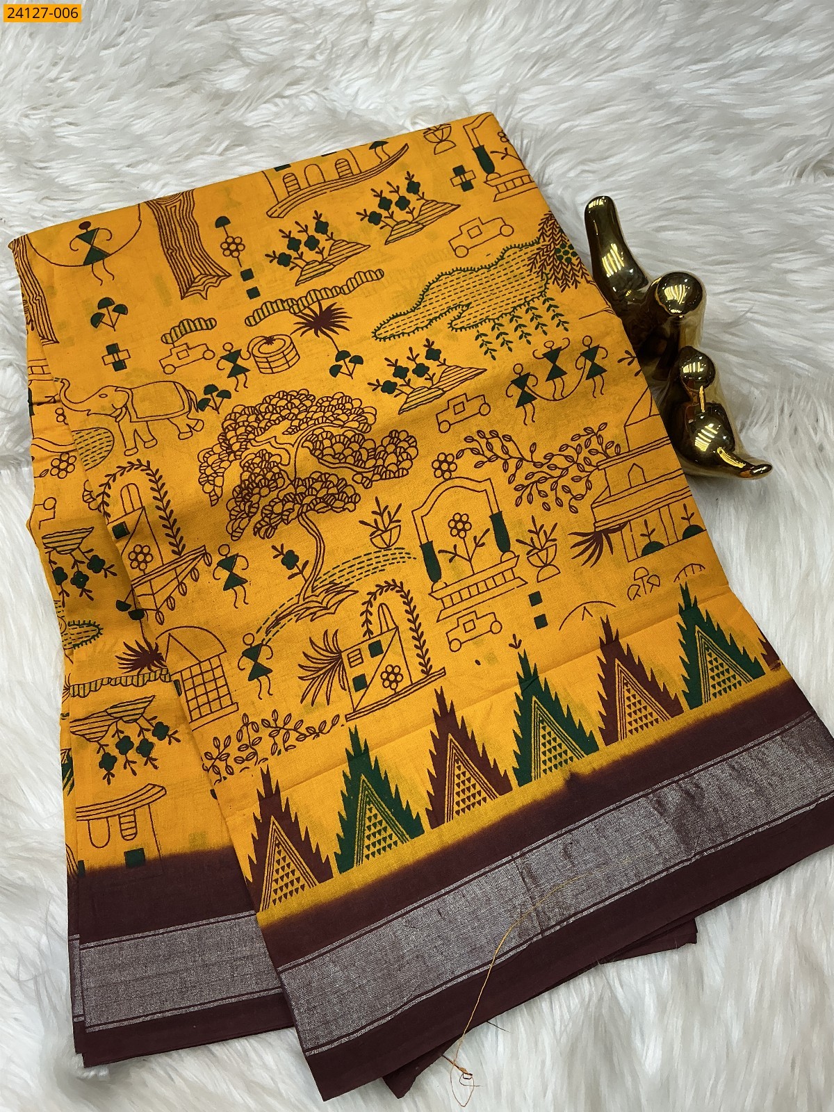 Sungudi Cotton Printed Saree - Yellow
