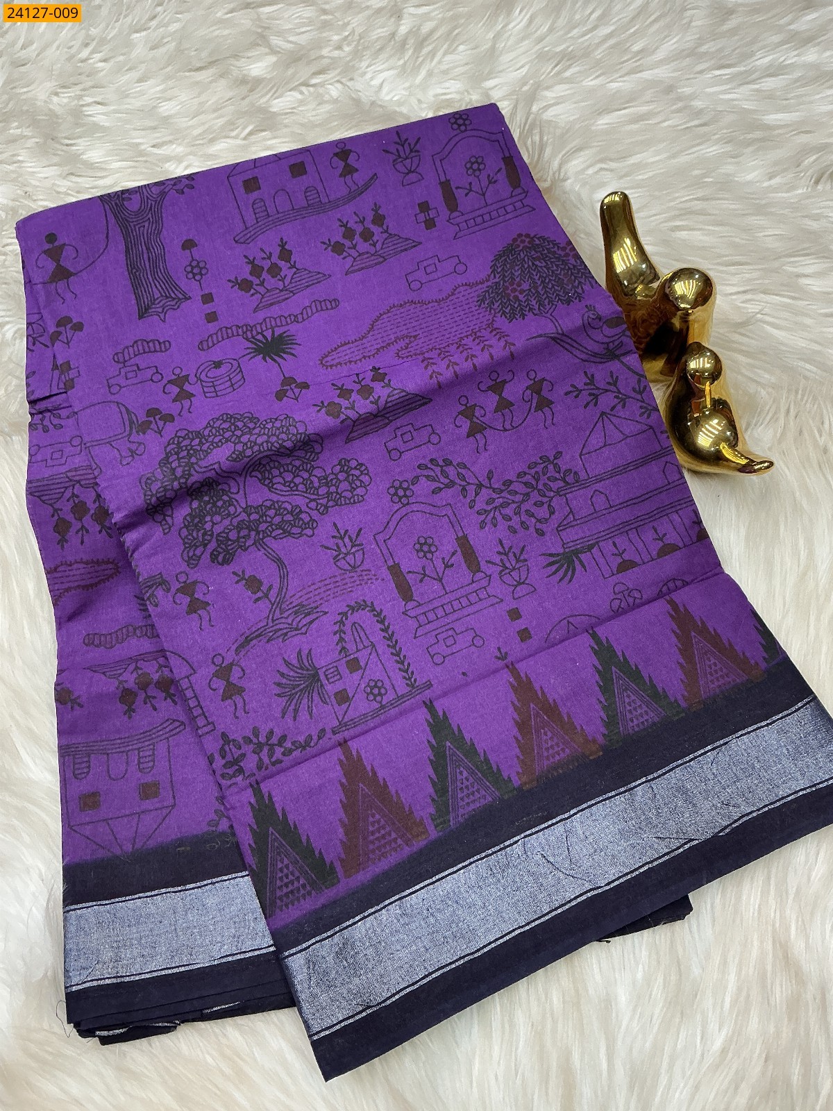 Purple Sungudi Cotton Printed Saree