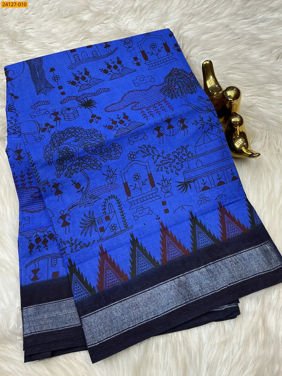 Royal blue Sungudi Cotton Printed Saree
