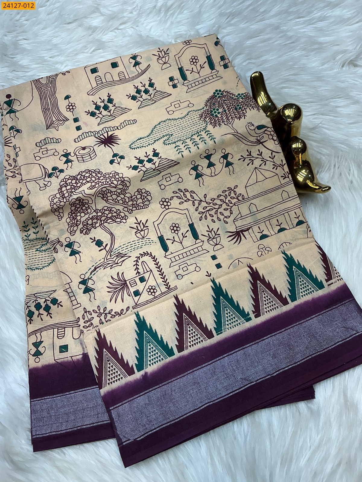 Half white Sungudi Cotton Printed Saree