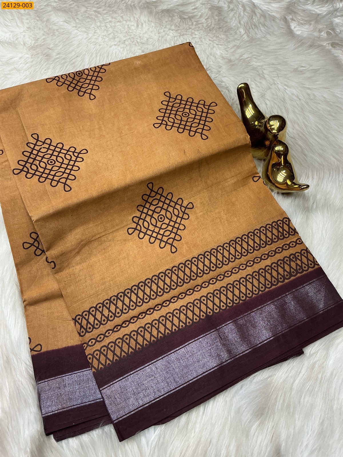 Brown Sungudi cotton printed sarees
