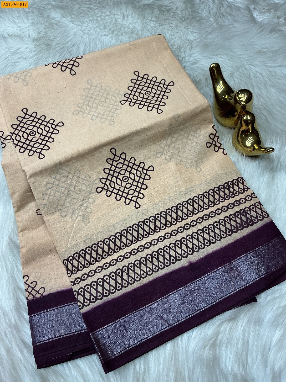 Sandal Sungudi cotton printed sarees