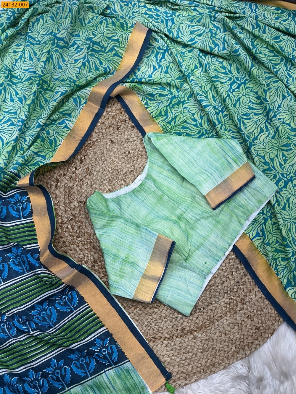 Green Hand Block Printed Cotton Saree Green Hand Block Printed Cotton Saree