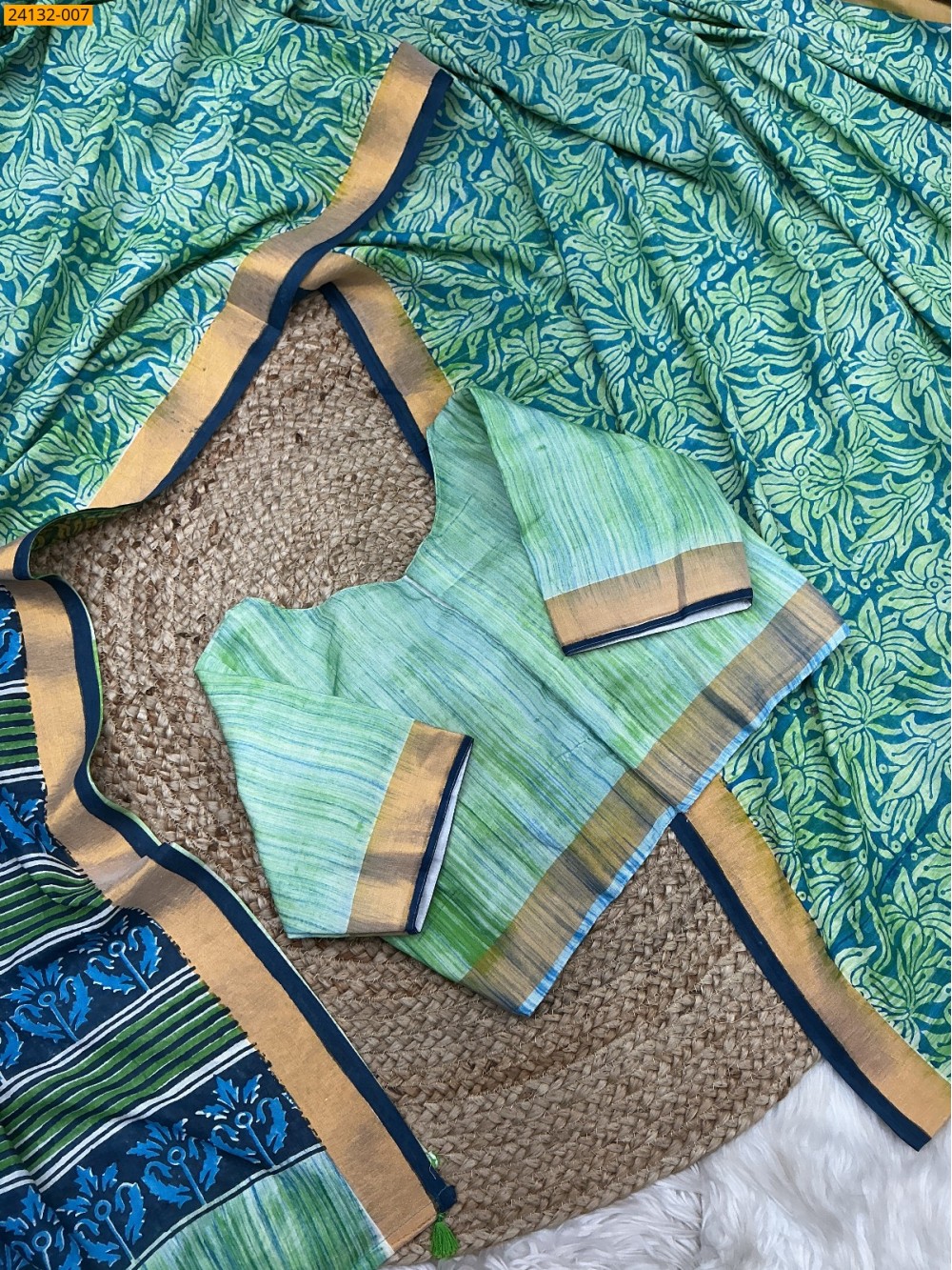 Green Hand Block Printed Cotton Saree Green Hand Block Printed Cotton Saree