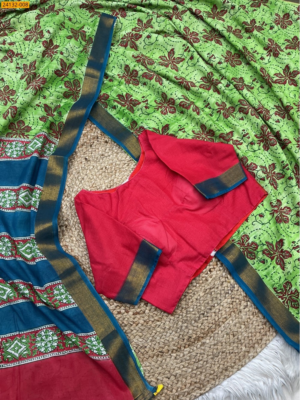 Green Hand Block Printed Cotton Saree Green Hand Block Printed Cotton Saree