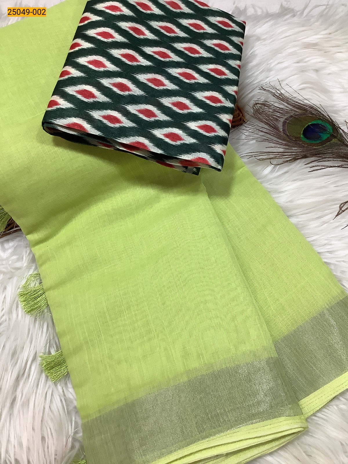 Green Linen Cotton Saree