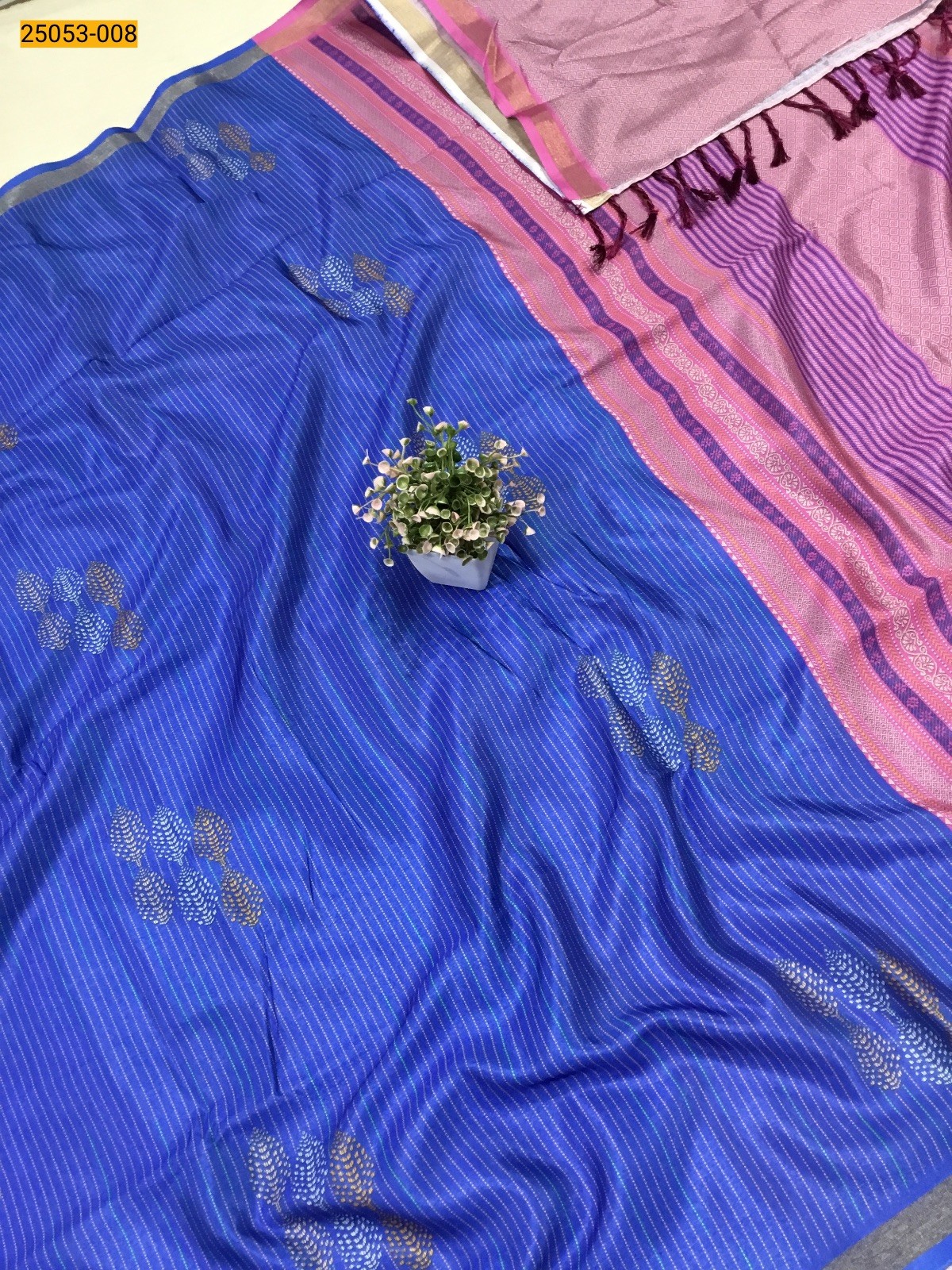 Blue Mulmul Linen Silk Saree