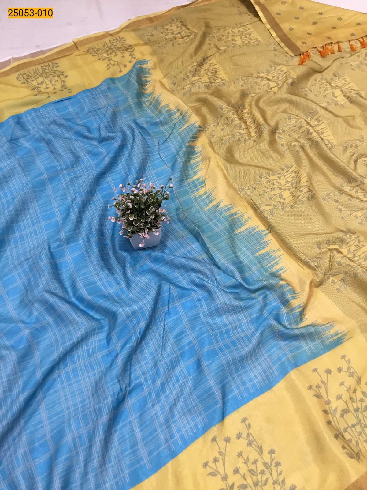 Sky Blue Mulmul Linen Silk Saree