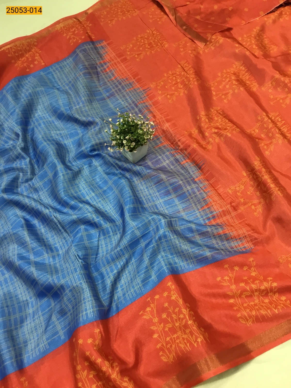 Blue Mulmul Linen Silk Saree