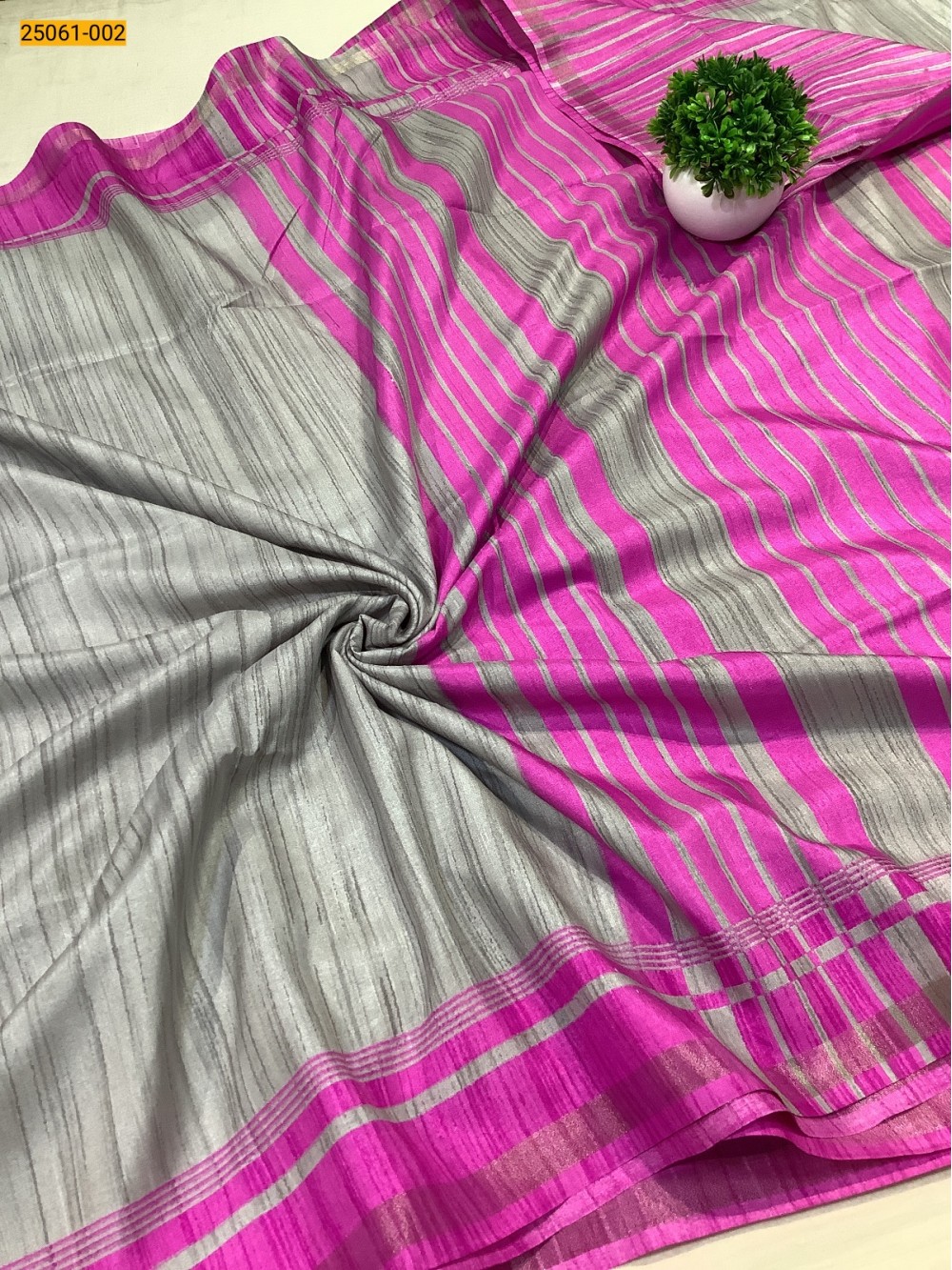 Gray With Pink Chanderi Cotton Saree