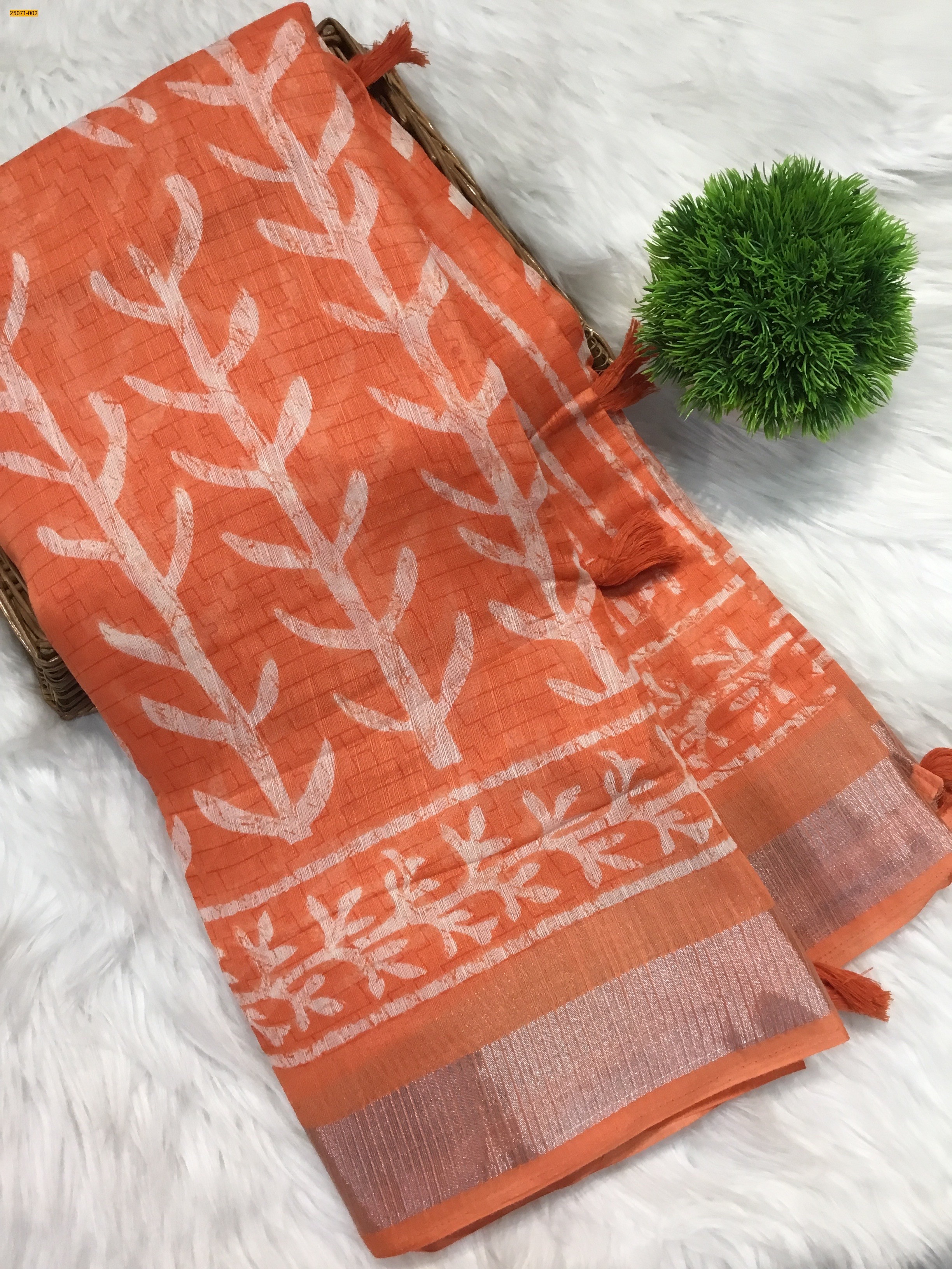 Orange Fancy cotton printed sarees