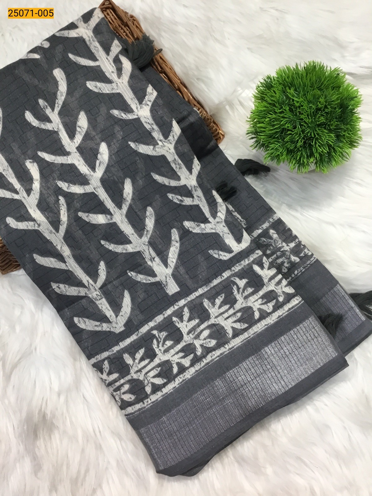 Grey Fancy cotton printed sarees