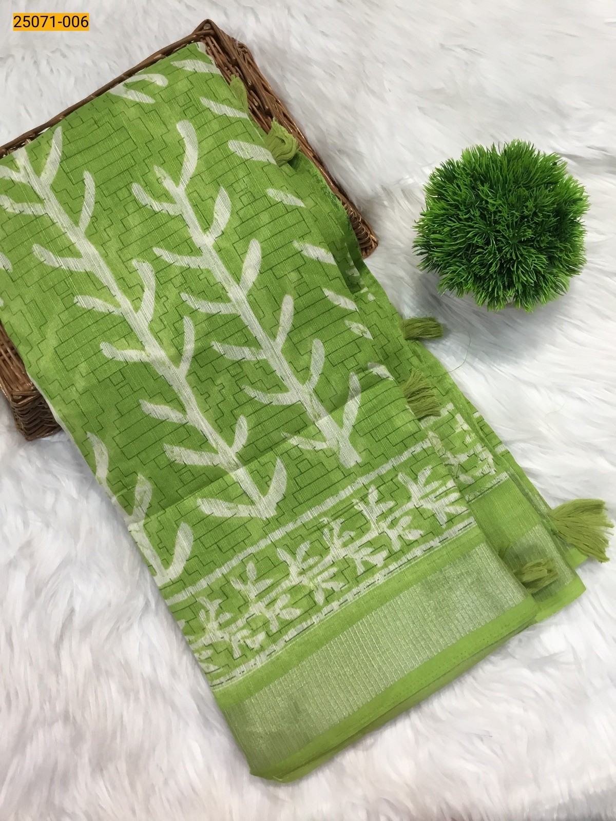 Green Fancy cotton printed sarees