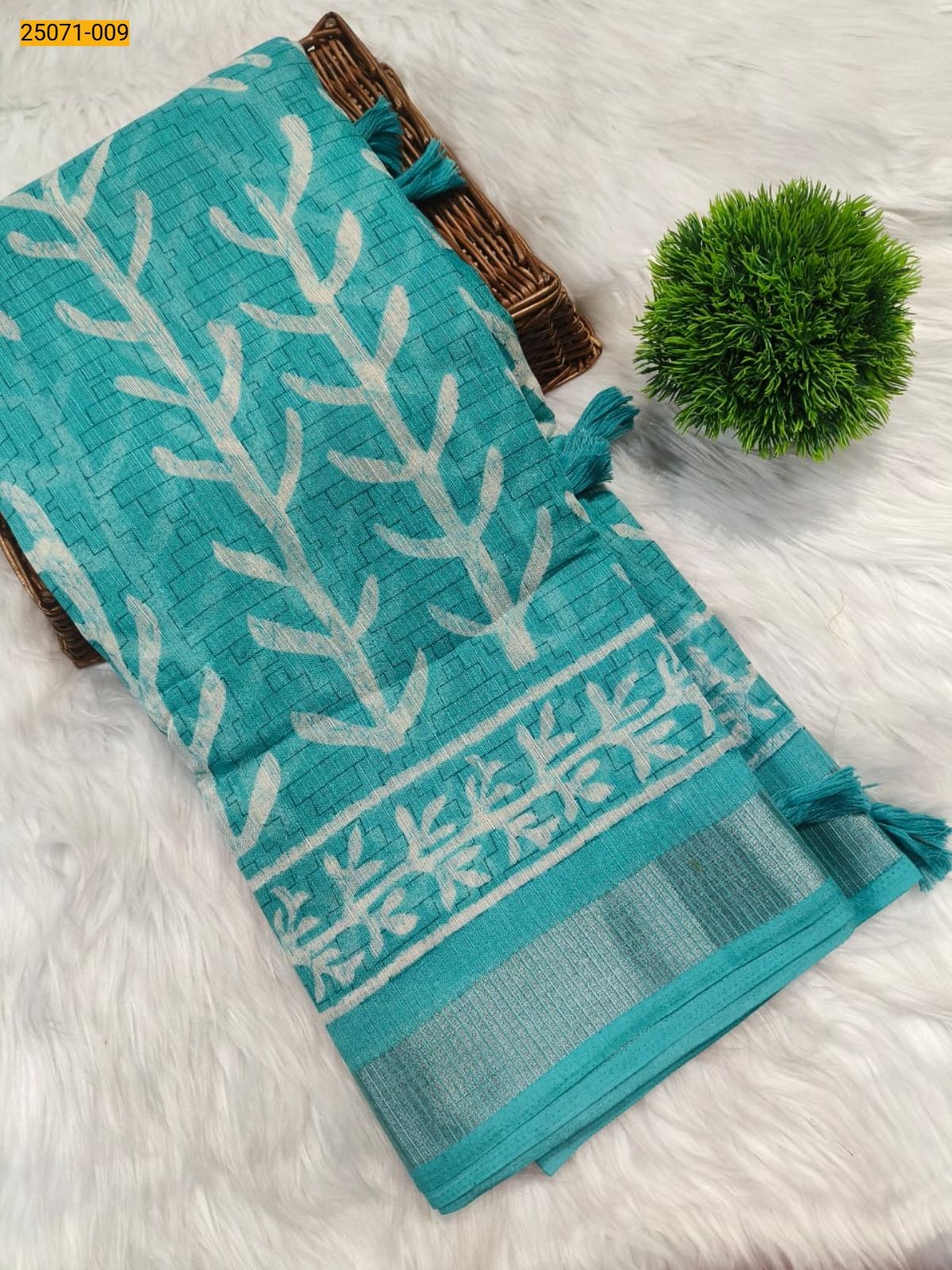 Sea Green Fancy cotton printed sarees