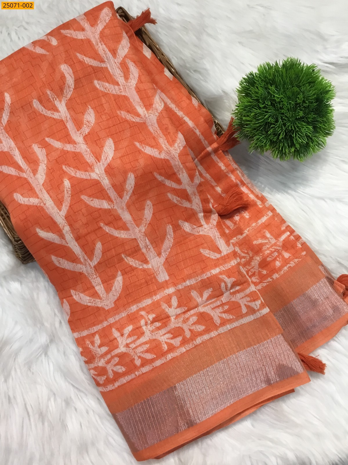 Orange Fancy cotton printed sarees
