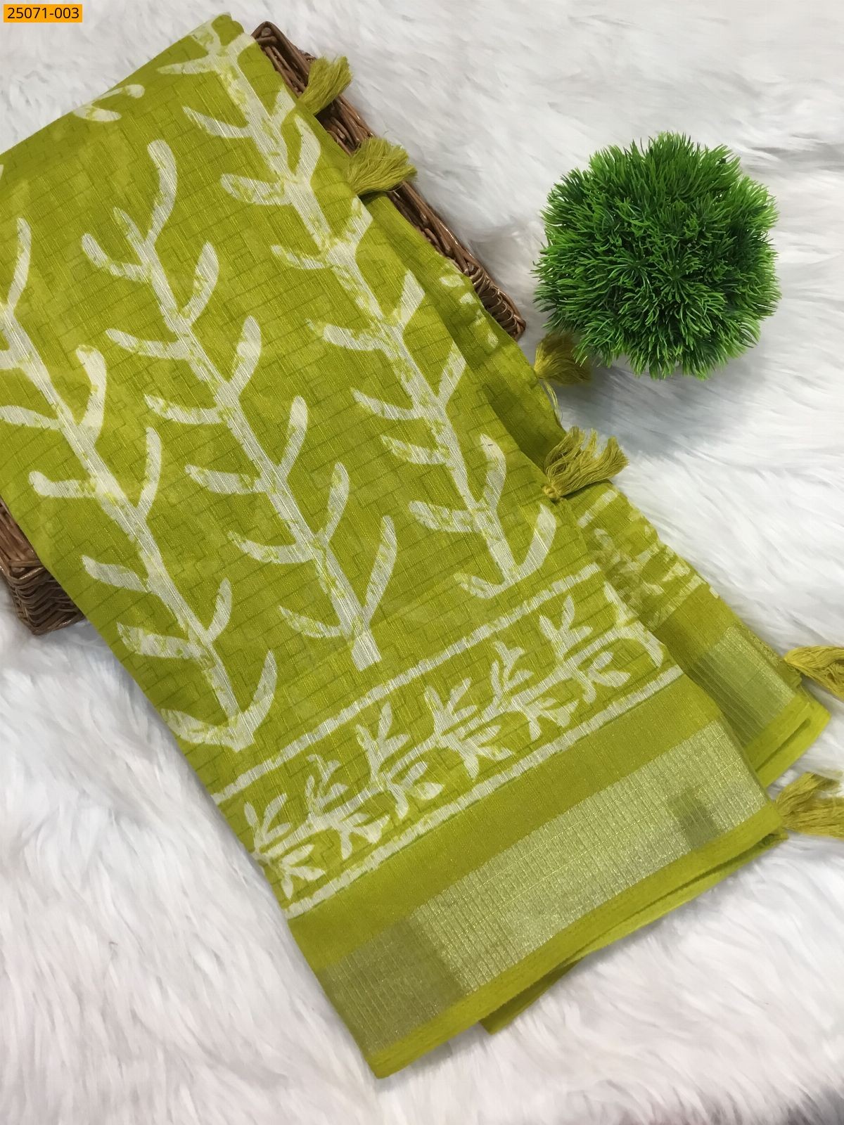 Olive Green Fancy cotton printed sarees
