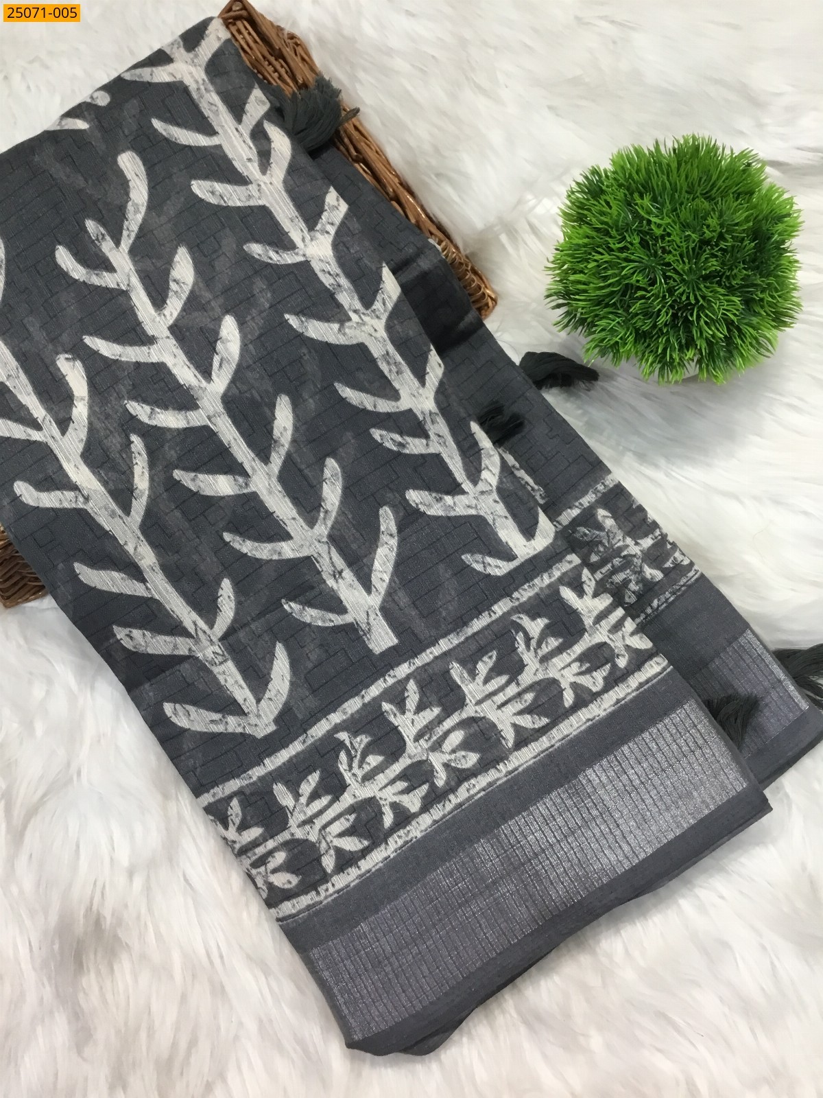 Grey Fancy cotton printed sarees
