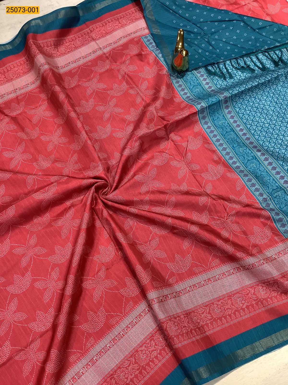 Red Chanderi fancy silk printed sarees