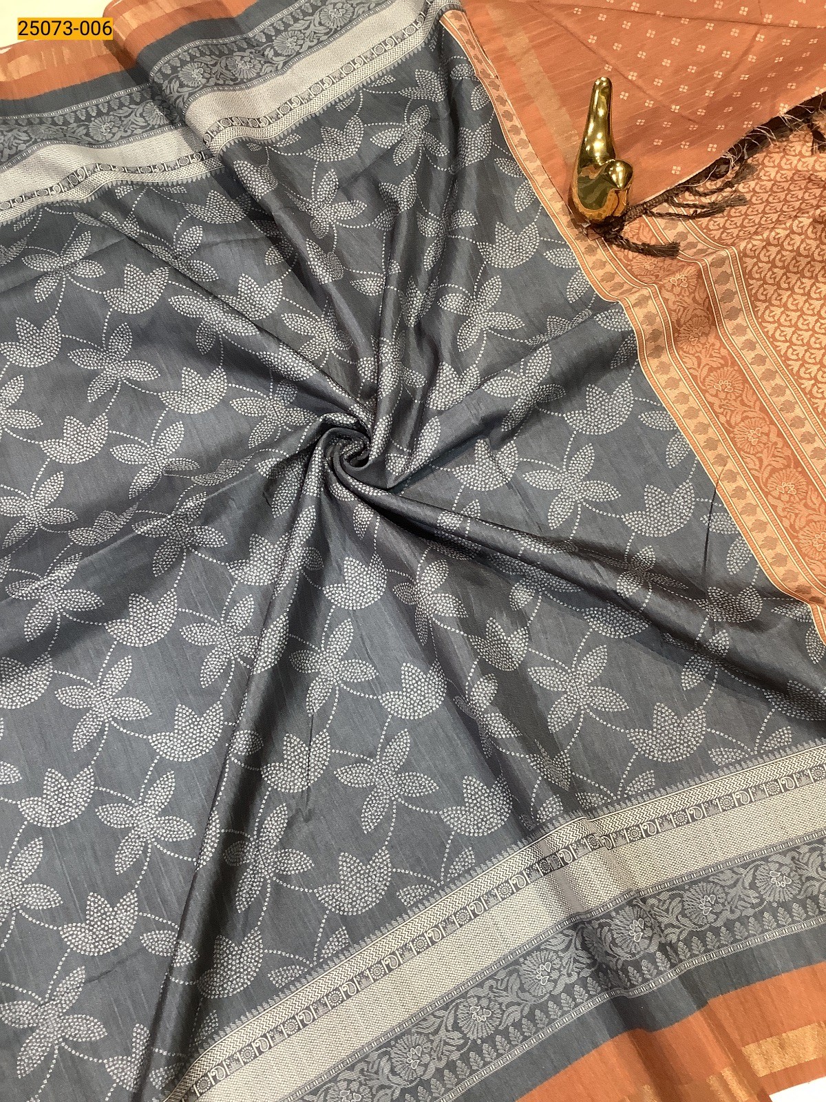 Gray Chanderi fancy silk printed sarees