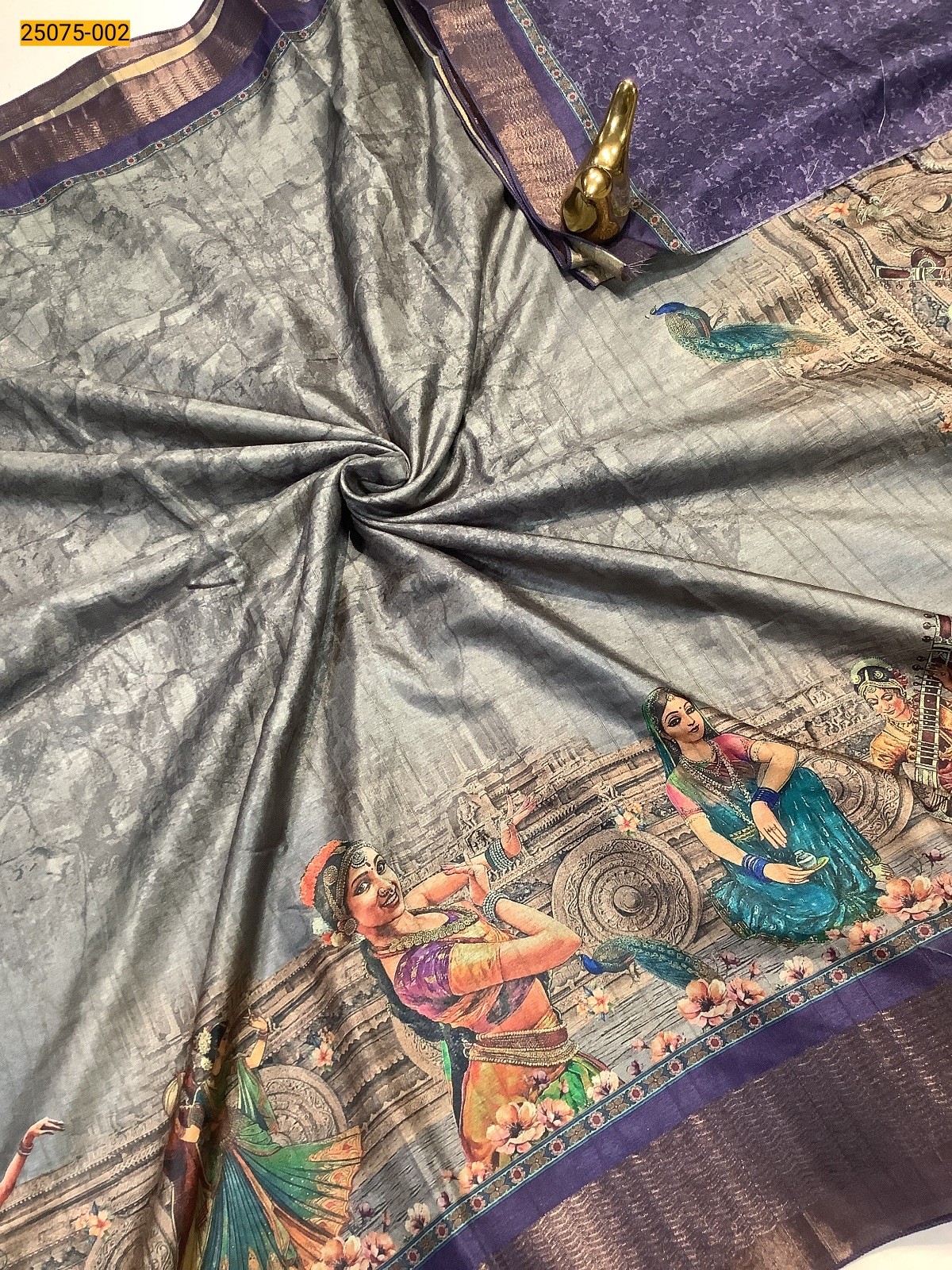 Gray Chanderi fancy silk digital printed sarees
