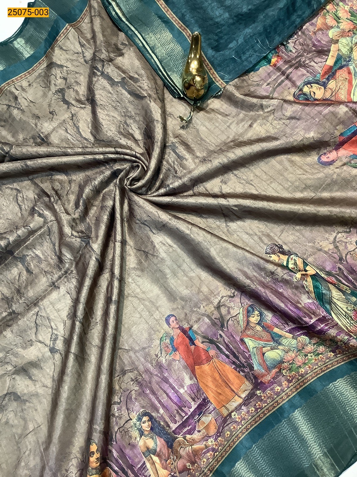 Light green Chanderi fancy silk digital printed sarees