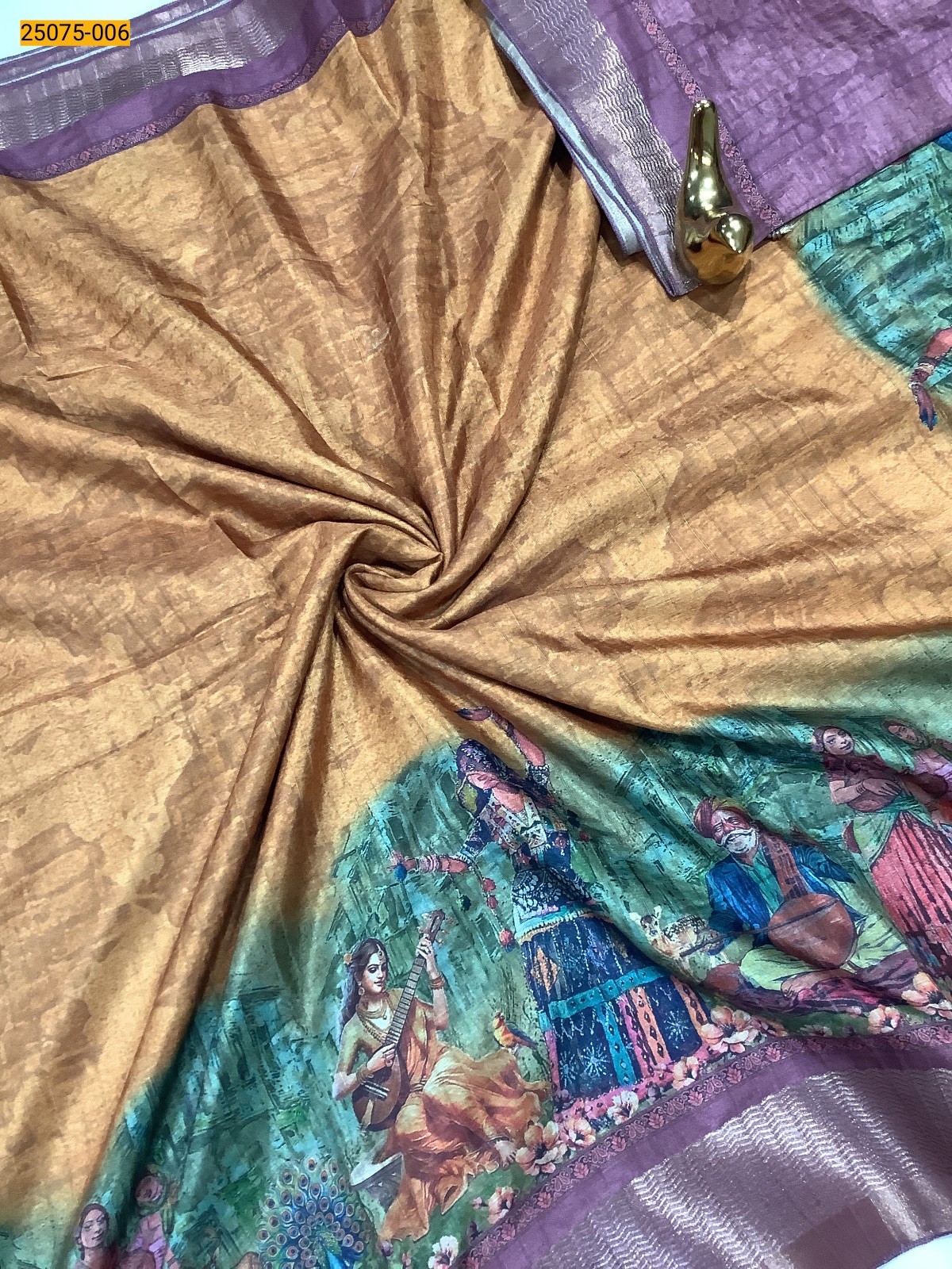 Musturd Yellow Chanderi fancy silk digital printed sarees