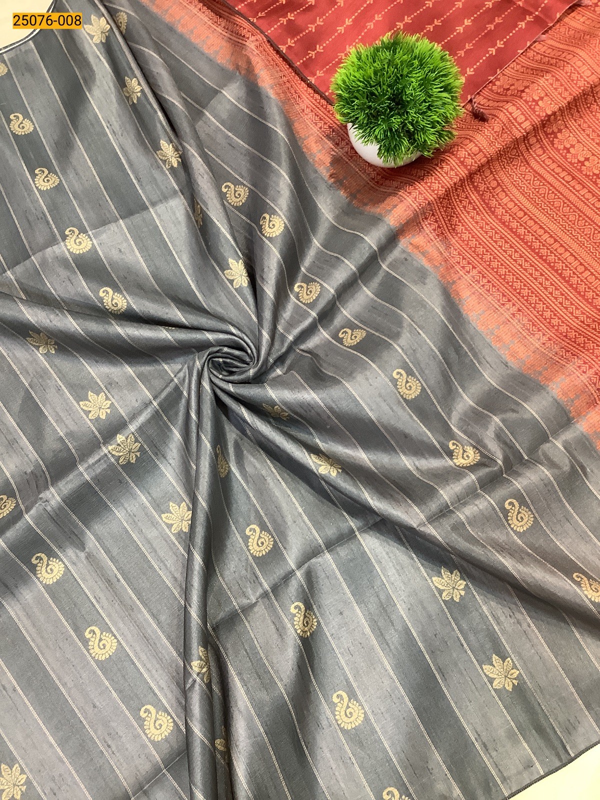 Grey Chanderi fancy silk printed sarees