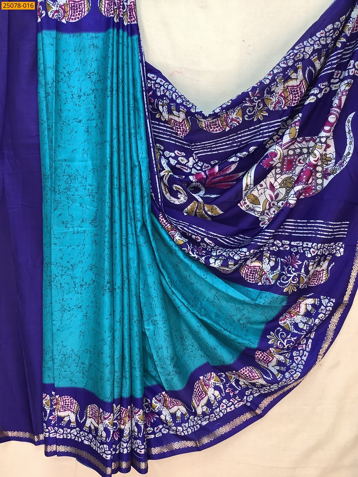 Blue Fancy crepe silk printed sarees