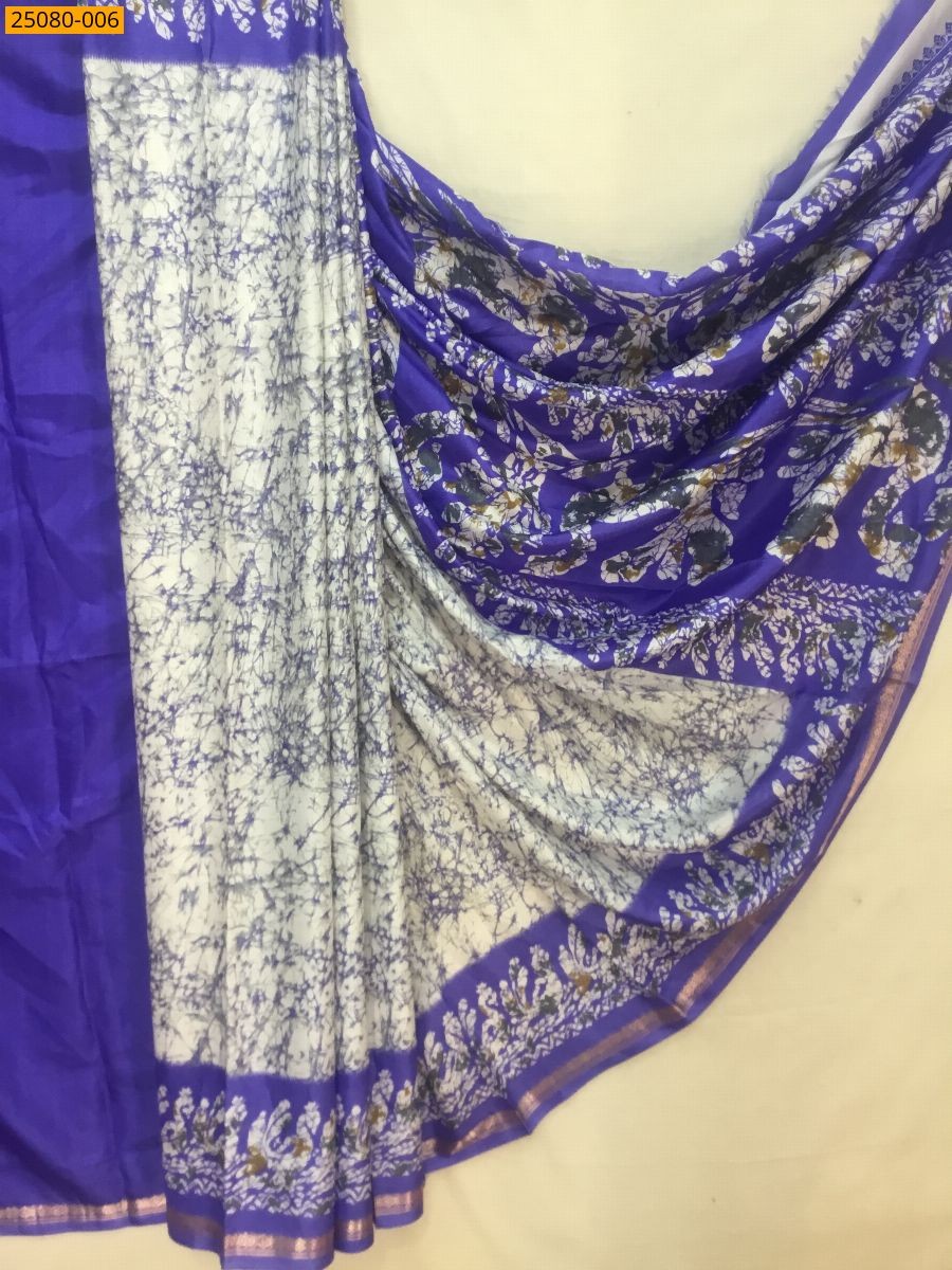 Blue Fancy crepe silk printed sarees