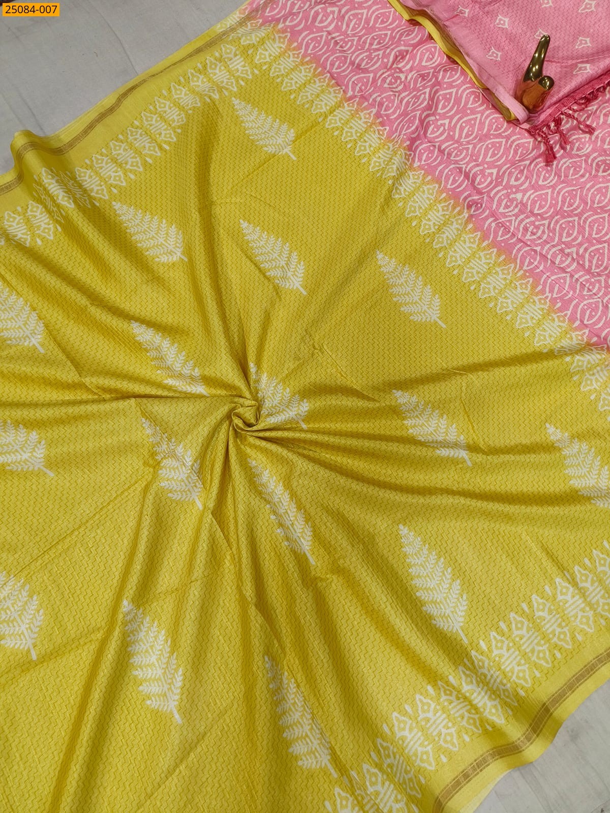 Yellow With Pink Fancy soft linen silk sarees